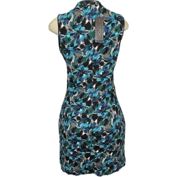 MaxSport M Teal-Blue Floral Keyhole Button Neckline Sleeveless Mini Sports Dress - Picture 4 of 6